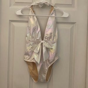 White metallic one piece
